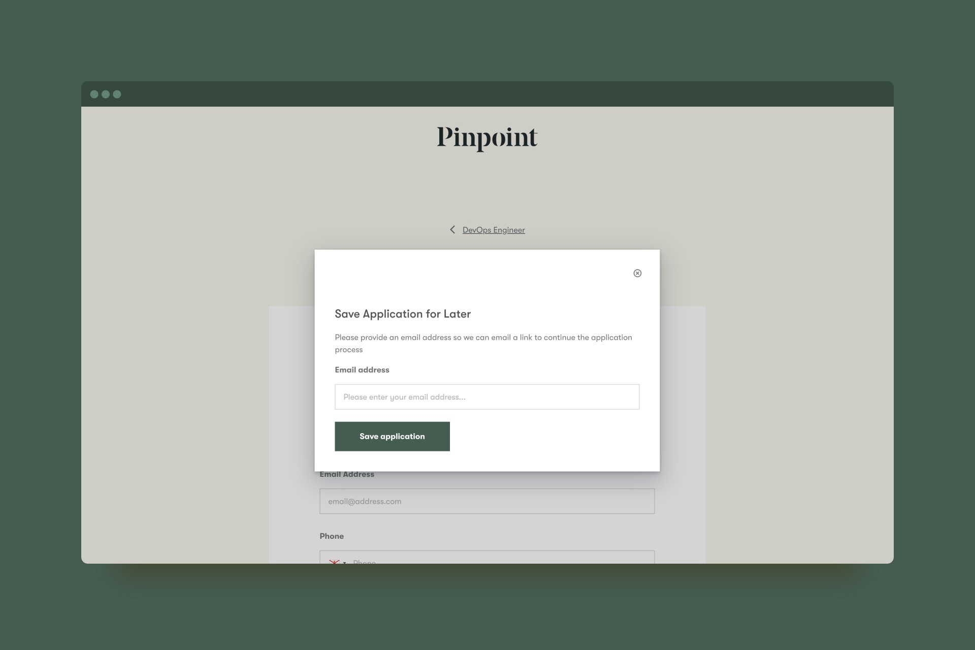 Example of saving an application for later